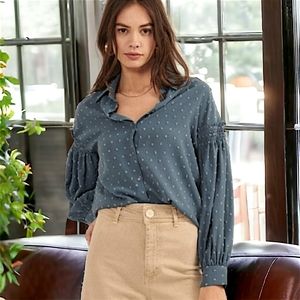 62455 Swiss Dot Button Front Blouse